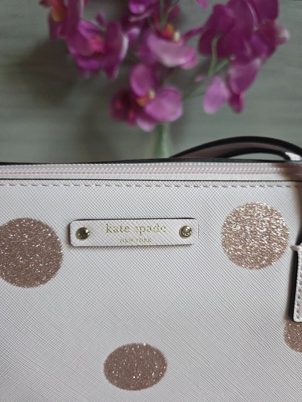 NWT Kate Spade Haven Lane Hani Pink Glitter Polka Dot Tote - Picture 3 of 7